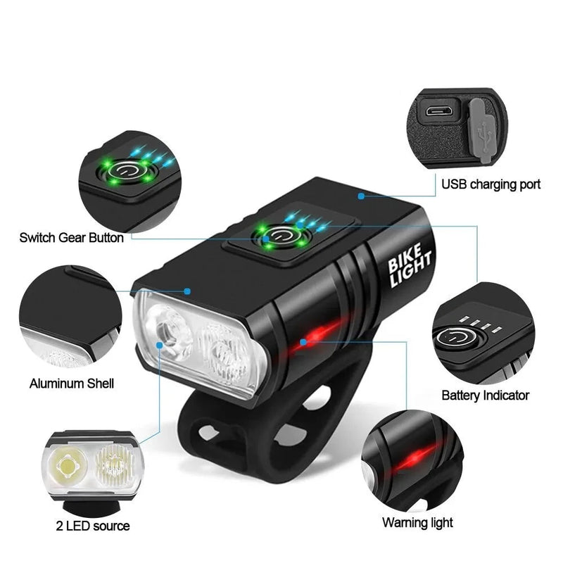 Luz da Bicicleta Recarregável USB T6 Led Luzes 6 Modos