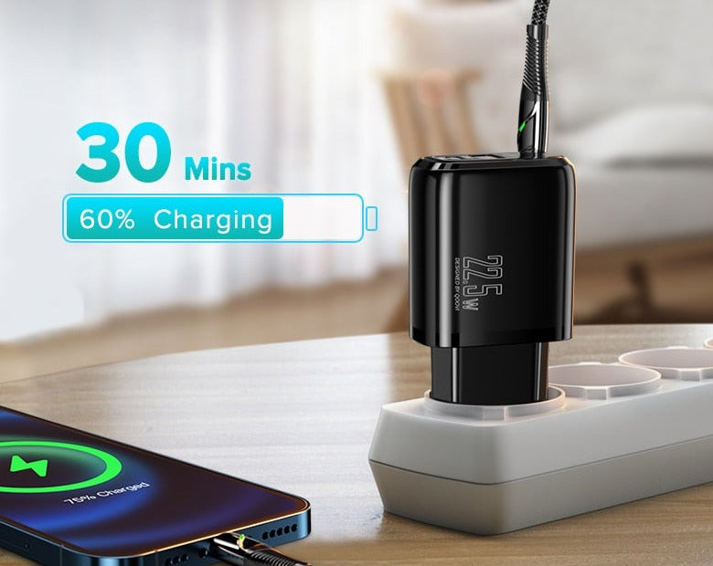 Carregador de Tomada 5A 20W Dual USB tipo C  e Mini Carregamento Super Rápido, IPhone, Huawei,  Xiaomi, Samsung