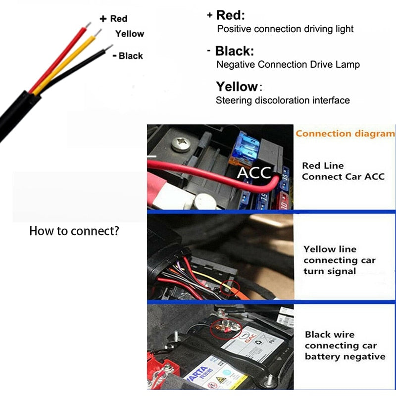 Led DRL Carro 12v Flexível tira à Prova Água, Faróis Automáticos Sinal, Volta Branco, Amarelo e Luz de Freio