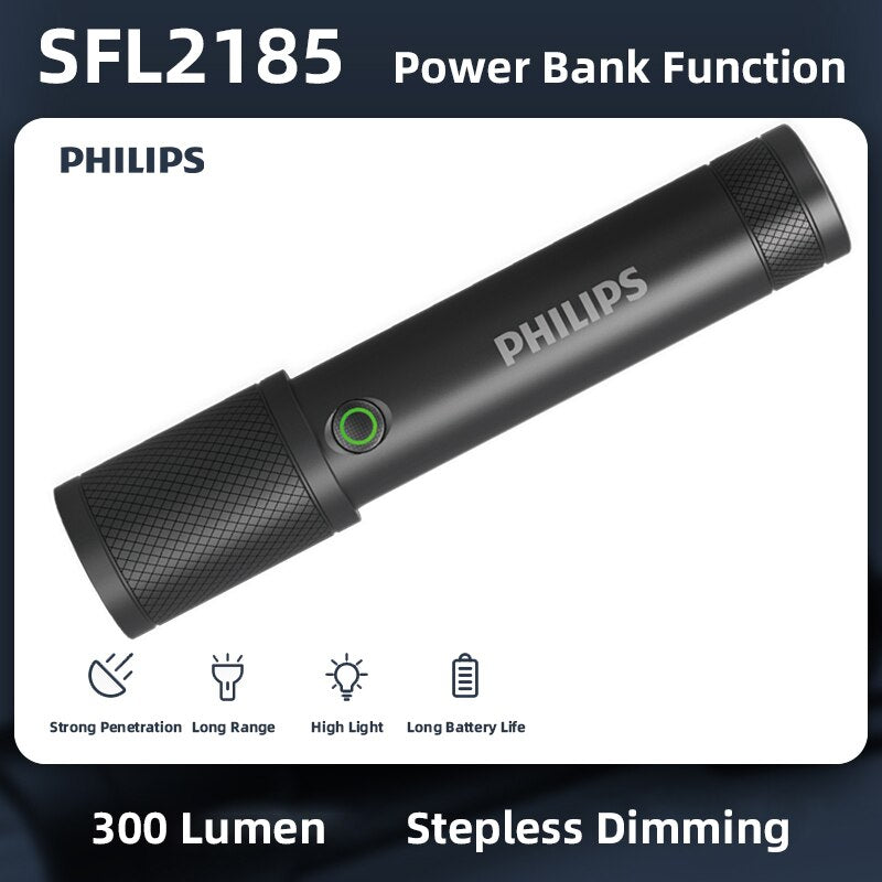 Lanterna Philips Led com Bateria Recarregável USB, 4 Modos de Iluminação, à Prova d'água,