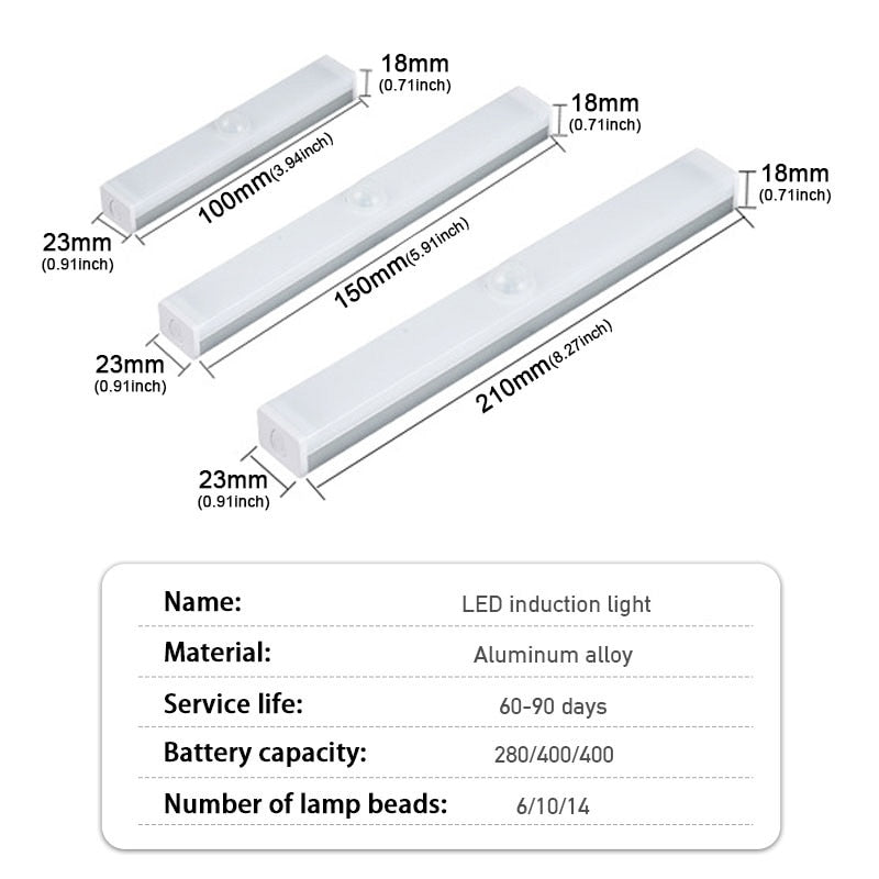 Sensor de Luz para Carro, para Piso, Capô, Porta-Malas, USB, Recarregável, Barra de Luz de Indução Automática e Magnética