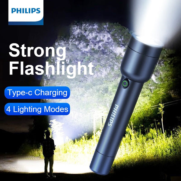 Lanterna Philips Led com Bateria Recarregável USB, 4 Modos de Iluminação, à Prova d'água,